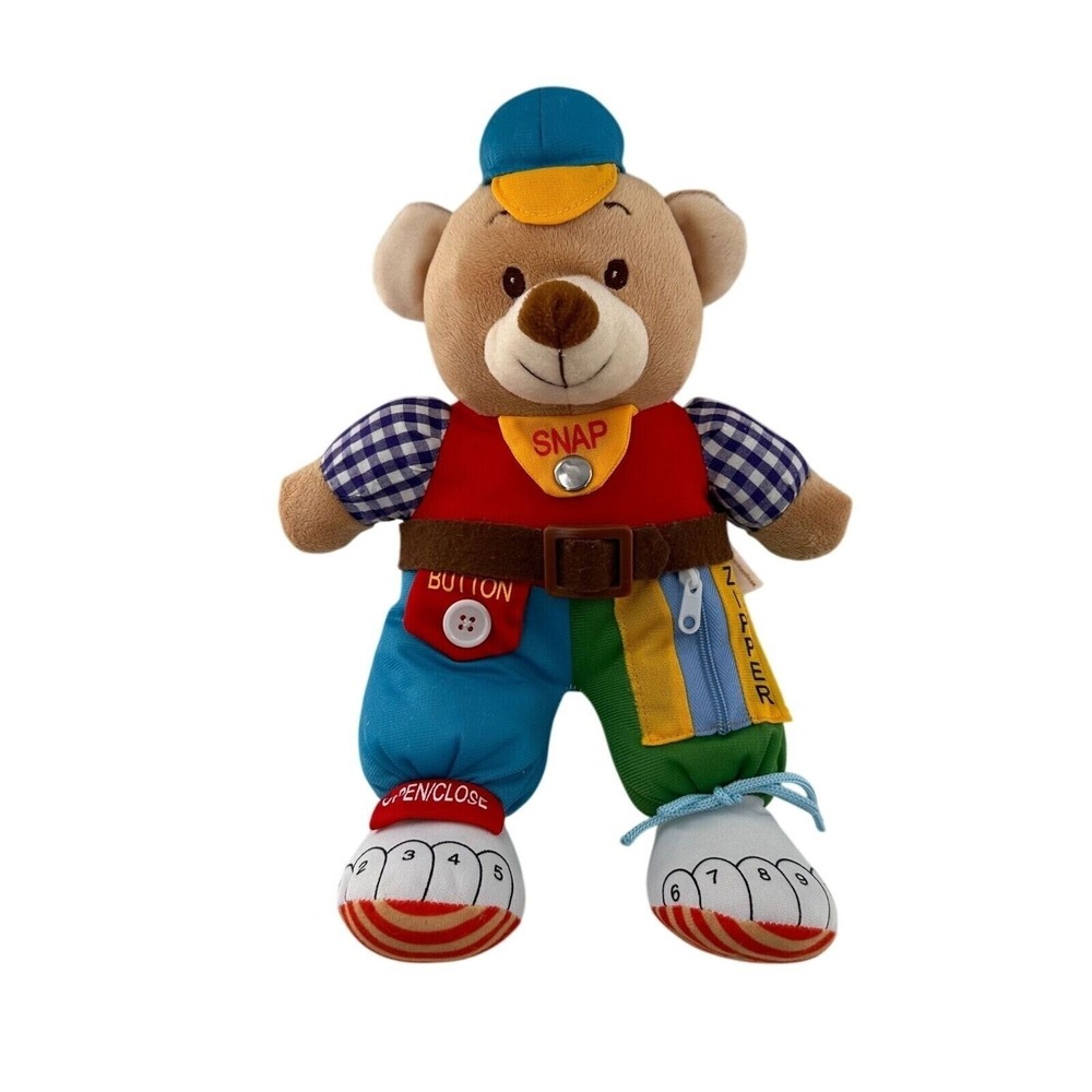 Gabi Toy Carlcow Educational Bear Plush Snap Button & Zipper 16" Multicolor